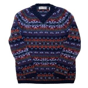 Vintage 90s Valerie Stevens Nordic Fair Isle 100% Wool Knit Pullover Womens M